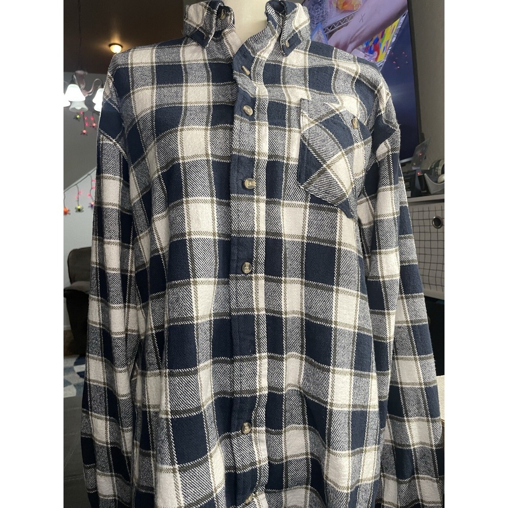 Noble Outfitters Button Up Long Sleeve Mens Gray Plaid Flannel Large